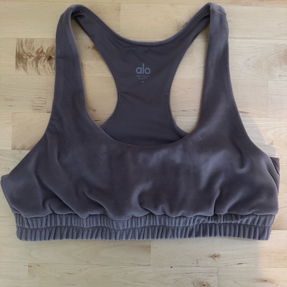 alo Shimmer Velour Scoop Neck Bra